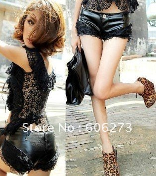 2012 New Women Lace Leather Shorts Hot pants