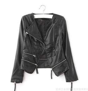 2012 NEW Women's Autumn Fashion Desgin PU Leather Waist Zipper Silm Jacket Female Motocycle Coat Outerwear free shipping