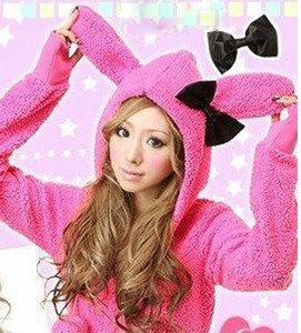 2012 New Women's Cute Bunny Ears Warm Sherpa Hoodie Jacket tops Coat Outerwear