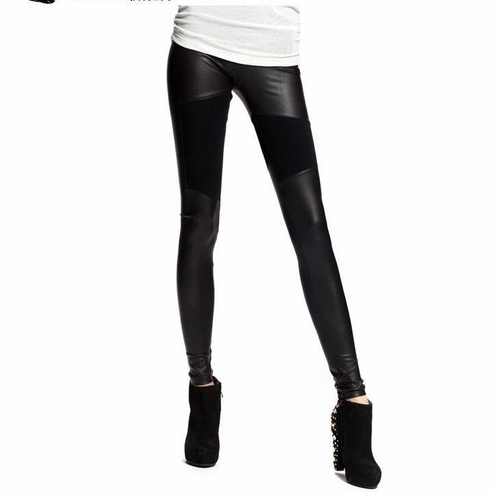 2012 new women's fashion Leather stitching Cashmere Elastic force Leggings