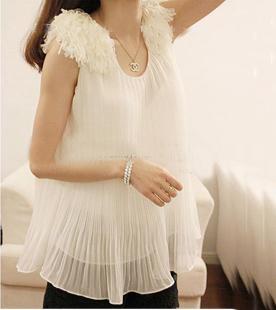 2012 New Women's Fashion Sexy Chiffon Ruching Top sleeveless White