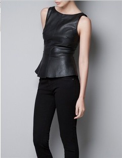 2012 NEW Women's Fashion V-back Tops Lady Sexy Faux PU Tank tops Backless Leather Waistcoat Vest free shipping