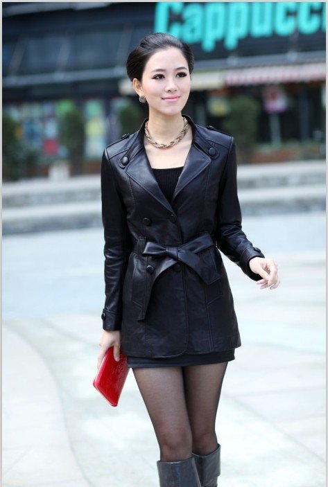 2012 new women sheep leather leather jacket sleeve jacket long section