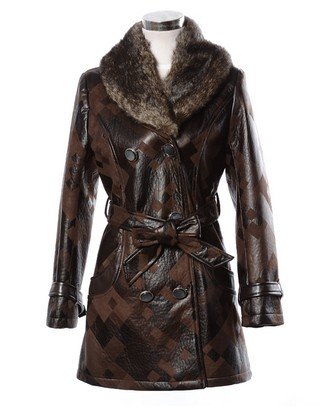 2012 new women trench outerwear winter leather clothing  fashion Genuine leather coat fur collar . free shipping