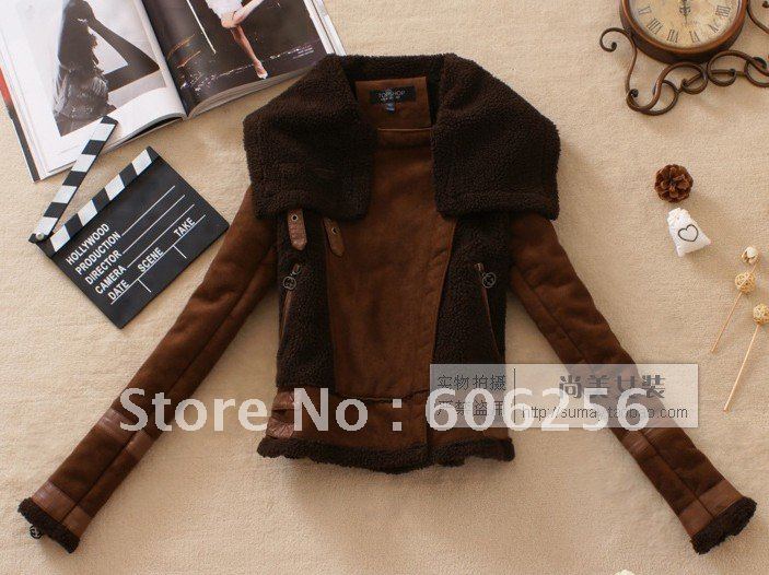 2012 new wool inner ,fashion suede collar and pu coat ,lady leather jacket,brand leather coat