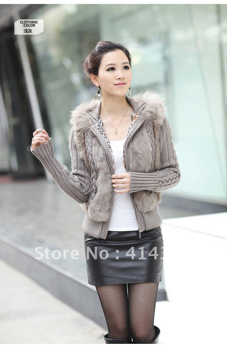 2012 new wool spell rabbit hair brief paragraph hooded fur coat