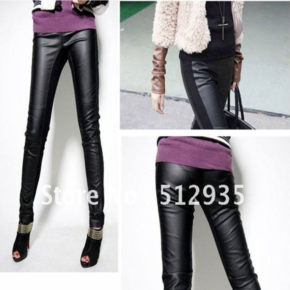 2012 Newest fashion Brown  imitation leather  pu leggings fake leather thicken Women ninth pants,warm split joint  tights #ZJ008