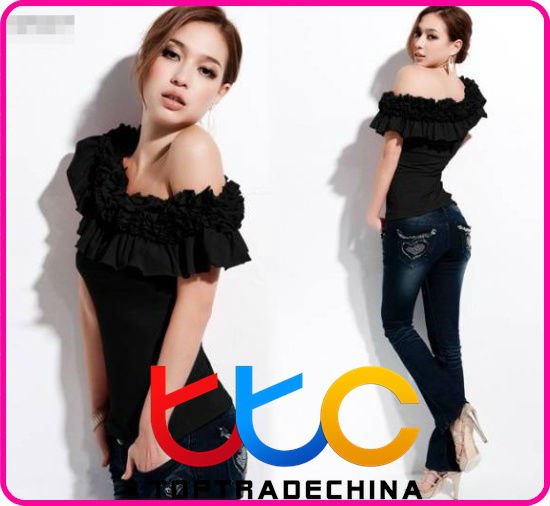 2012 newest lady sexy cotton off-shoulder shirt women blouse tops for women free shopping M8907-2 black (4 colors)