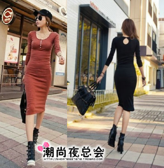 2012 nightclub tight dress sexy new MIDI cultivate one's morality bag hip temperament autumn fashionable dress 715