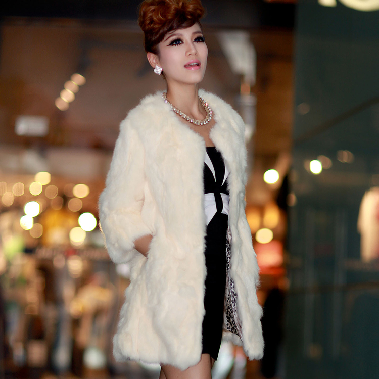 2012 nobility elegant sweet rabbit fur plush thickening clothes long design fur comfortable female outerwear