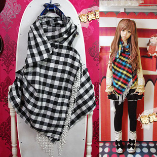 2012 non-mainstream women's magicaf draw tassel plaid scarf cape vest free shipping