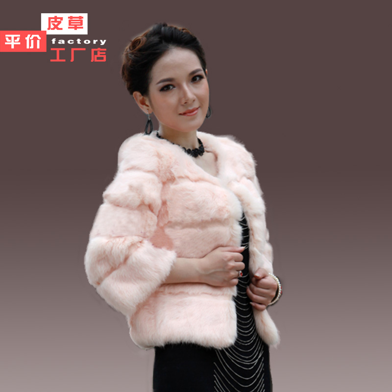 2012 o-neck high quality full leather rabbit fur formal short design fur coat