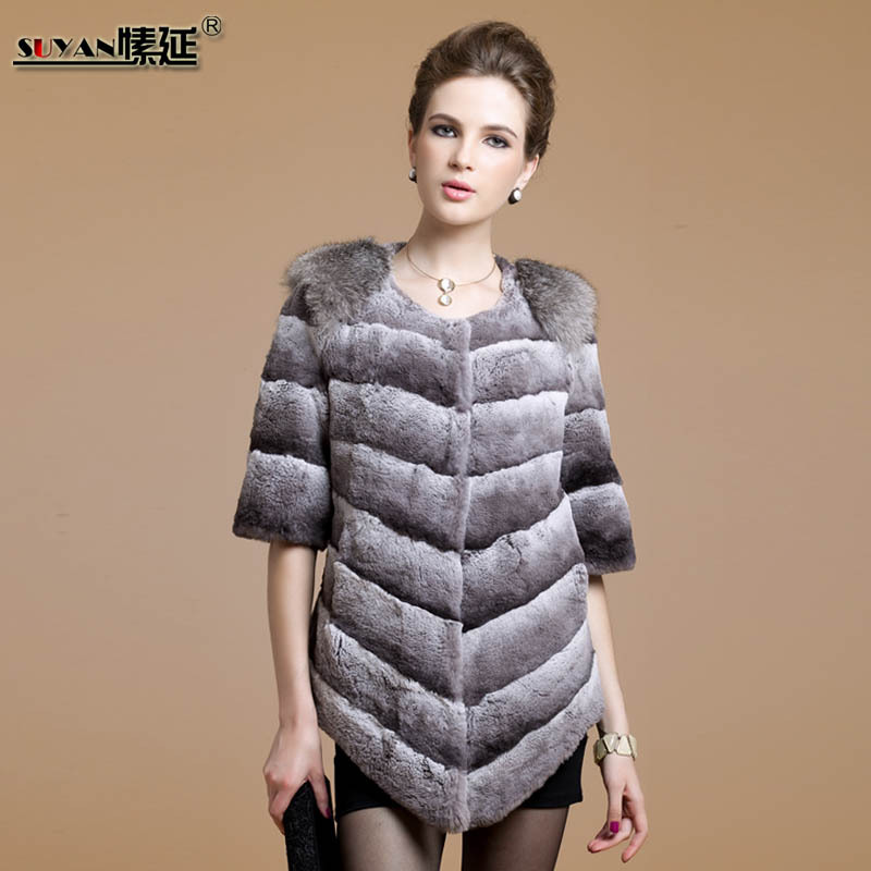 2012 o-neck rabbit trophonema silver fox fur coat medium-long 8871