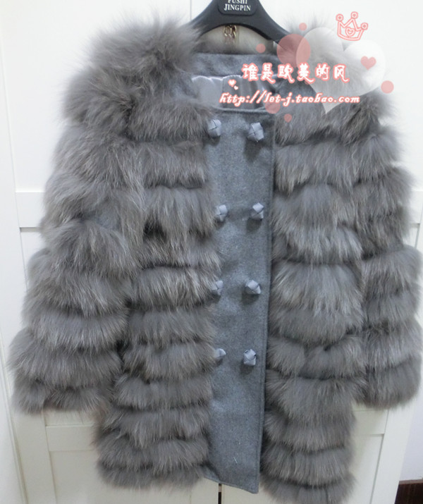 2012 o2nd fox fur patchwork woolen fur overcoat outerwear