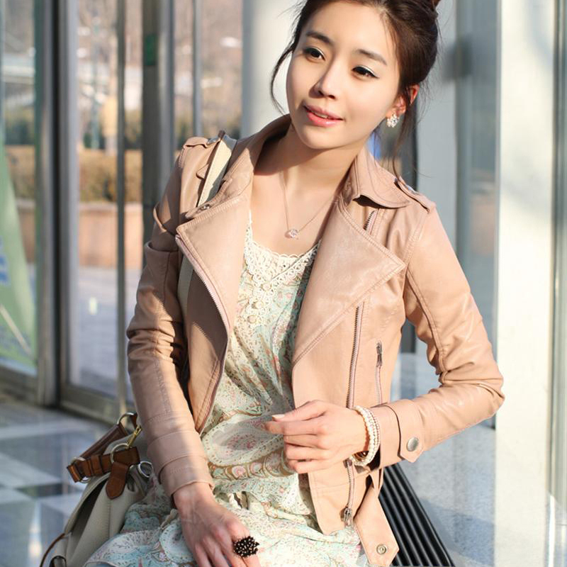 2012 OL outfit short design oblique zipper long-sleeve leather clothing outerwear