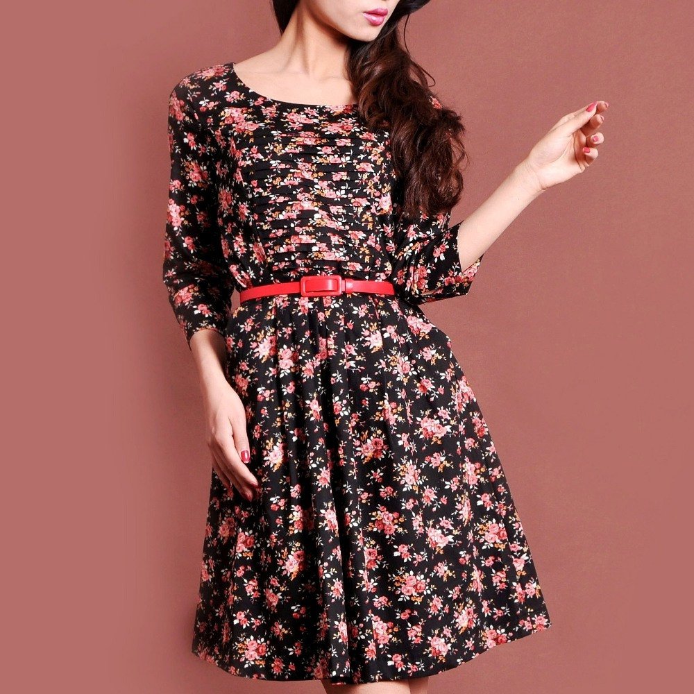 2012 OL outfit vintage elegant three quarter sleeve one-piece dress plus size available c101