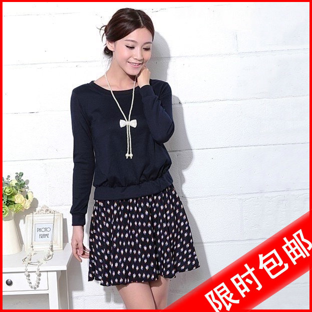 2012 one-piece dress skirt women's fashion long-sleeve winter one-piece dress