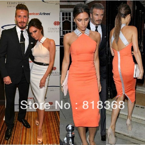 2012 one-piece dress victoria beckham back cross perfect sexy slim one-piece dress