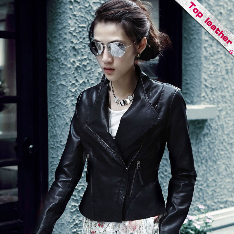 2012 outerwear motorcycle zipper short design slim PU small leather clothing women's 1g1182h0 free shipping dropshipping