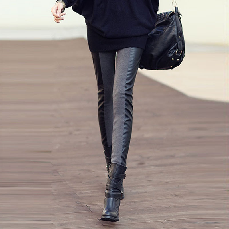 2012 pants all-match casual pants pencil pants patchwork leather trousers 91031