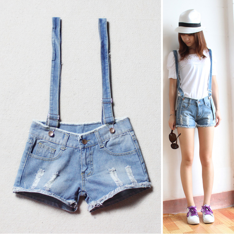 2012 pants denim shorts suspenders plus size denim shorts loose denim bib pants