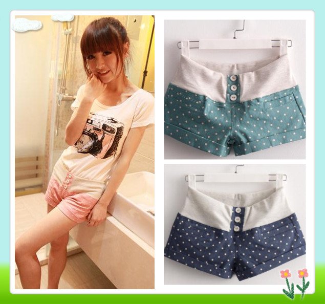 2012 patchwork dot faux denim shorts,3 colors, free shipping