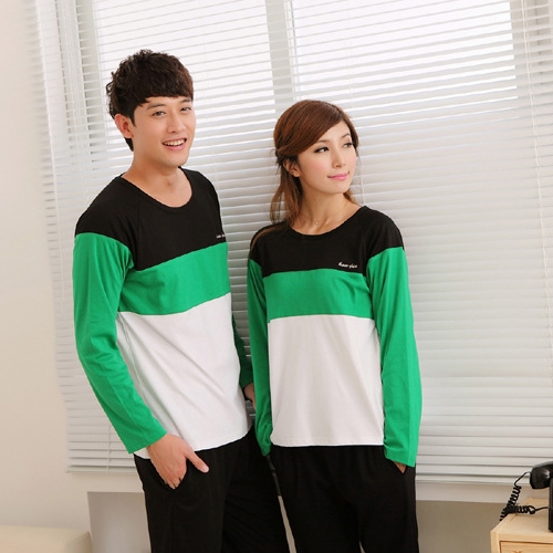 2012 patchwork green sleeve length long-sleeve 100% cotton lovers sleep set lounge