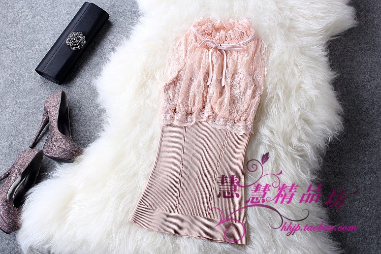 2012 perspectivity fashion turtleneck sexy lace decoration ruffle collar basic sweater female sweater