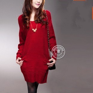 2012 pineapple woven pattern bow female long-sleeve medium-long loose knitted sweater outerwear With One Free scarf