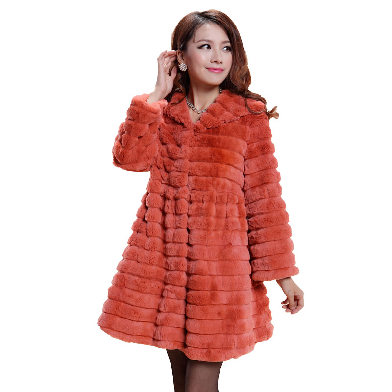 2012 pink rex rabbit hair women's medium-long long-sleeve fur outerwear one-piece dress