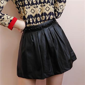 2012 pleated puff skirt leather skirt pleated skirt leather skirt