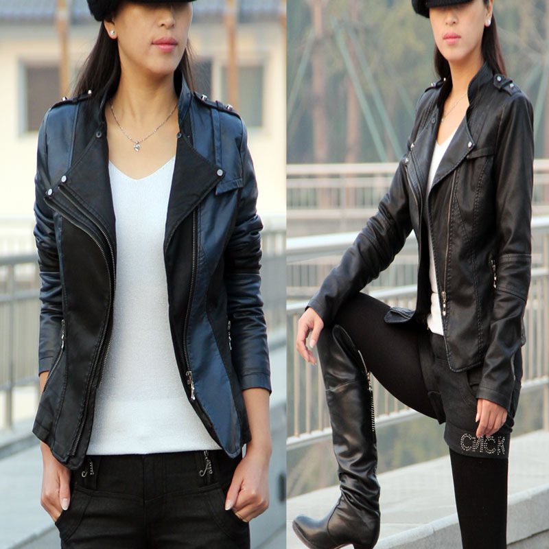 2012 plus cotton leather clothing slim motorcycle leather clothing outerwear PU jacket plus size