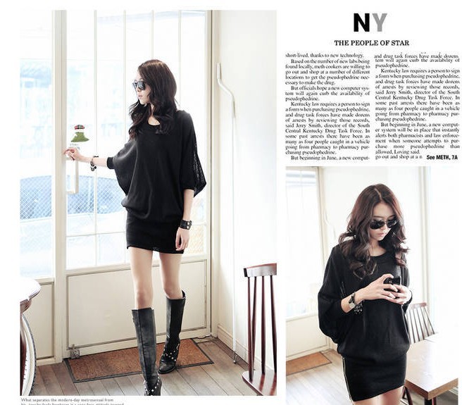 2012 plus size clothing batwing sleeve slim hip dress sexy one-piece dress boat neck free shipping