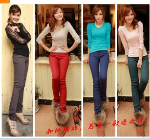 2012 plus size elastic boot cut jeans thickening plus cotton mid waist jeans skinny pants multicolour plus velvet pencil pants