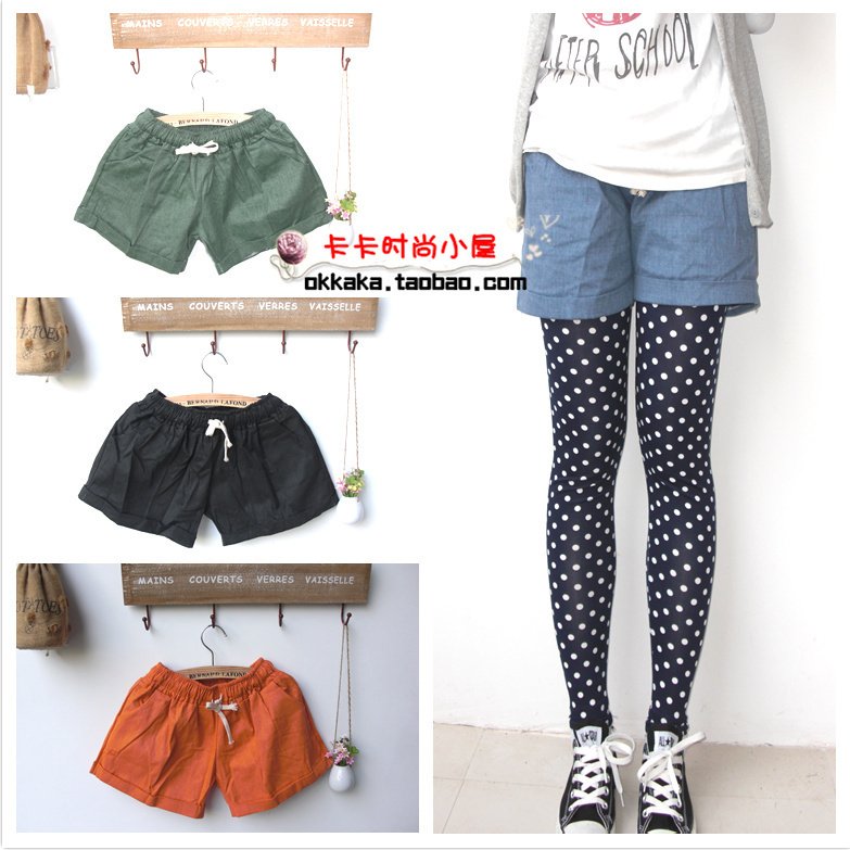 2012 plus size fashion solid color denim elastic waist drawstring low-waist shorts female shorts