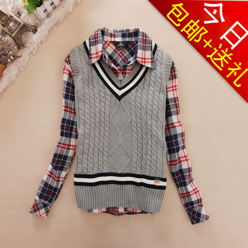 2012 preppy style solid color V-neck slim female sweater waistcoat sweater vest outerwear