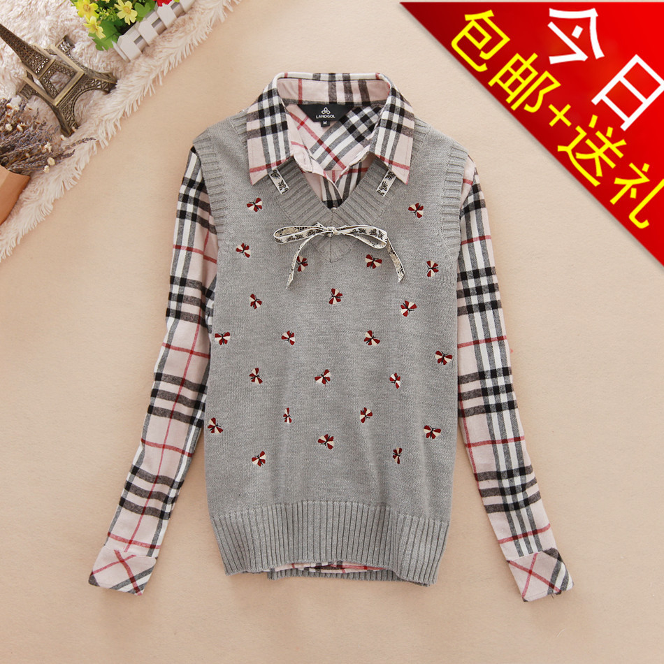 2012 preppy style V-neck slim Women small basic sweater wool waistcoat sweater vest