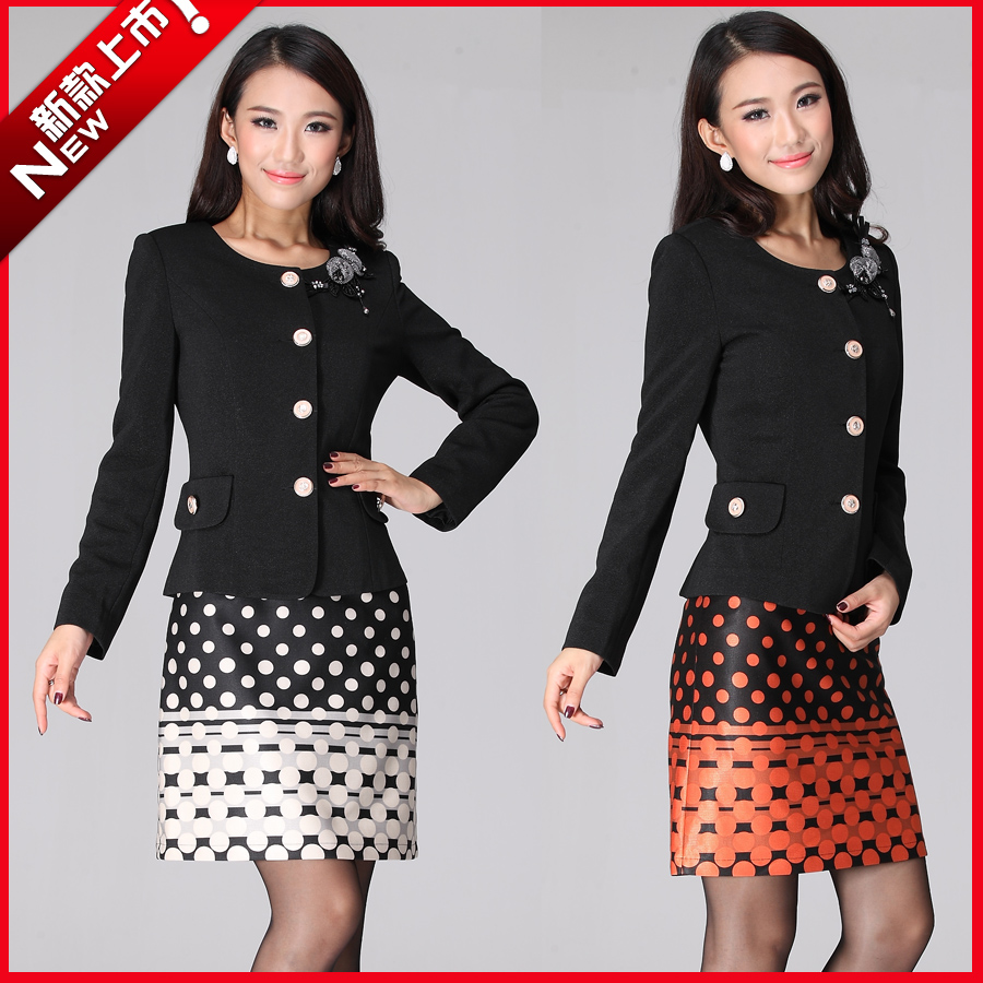 2012 professional women's OL outfit work wear o-neck one-piece dress set twinset 81223