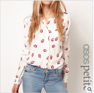 2012 promotion fashion sexy cost-effective slim lip print western style long sleeve women shirt/S M L/ free shipping