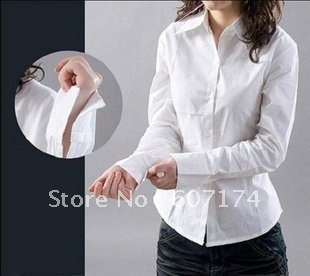 2012 PROMOTION ladies skinny shirt,OL shirt&blouse,Asian:S-XXL,White,#1092,Free shiping