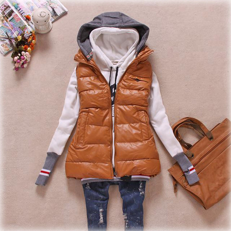 2012 PU with a hood slim cotton vest outerwear women's vest type medium-long down cotton vest