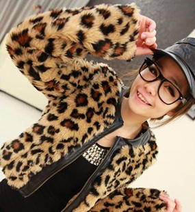 2012 punk patchwork leopard print zipper short jacket female