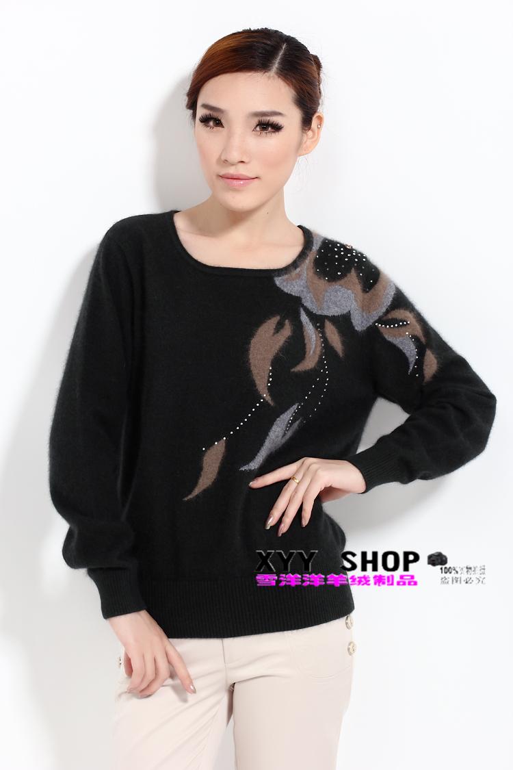 2012 pure marten velvet jacquard rhinestones fashion loose o-neck sweater