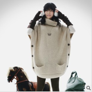 2012 qiu dong, the new side platoon to buckle batwing coat sleeveless bag turtle neck can open button sweater sweater