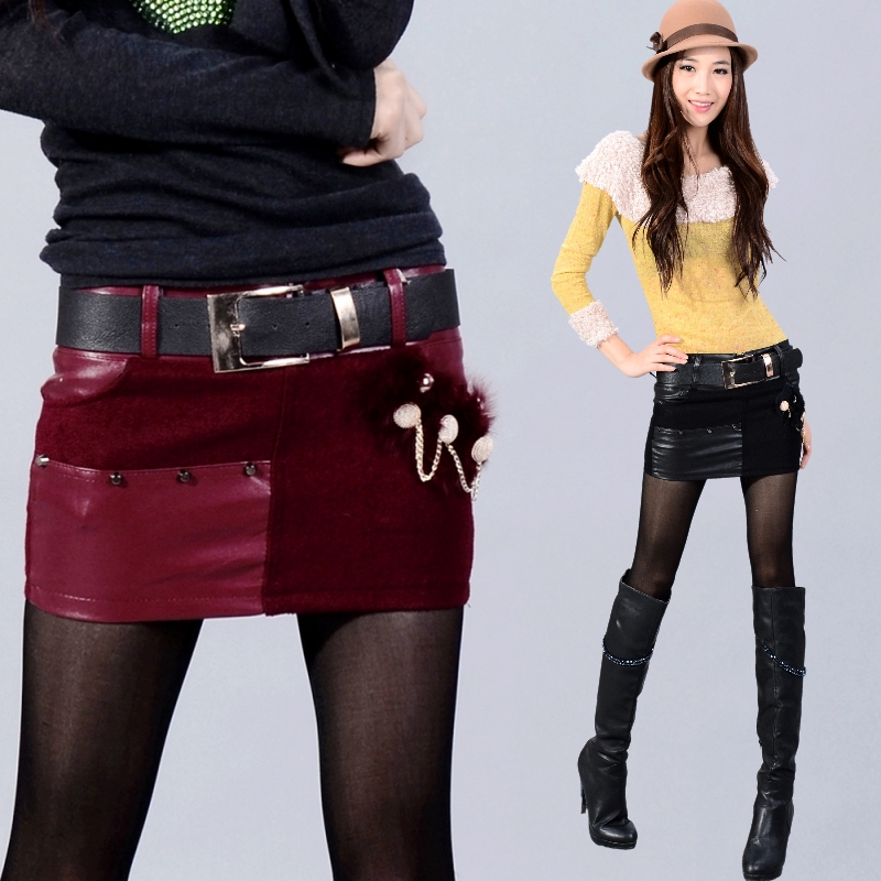 2012 qiu dong YiBuQun thick cloth bag skirt PU leather show thin package hip skirt