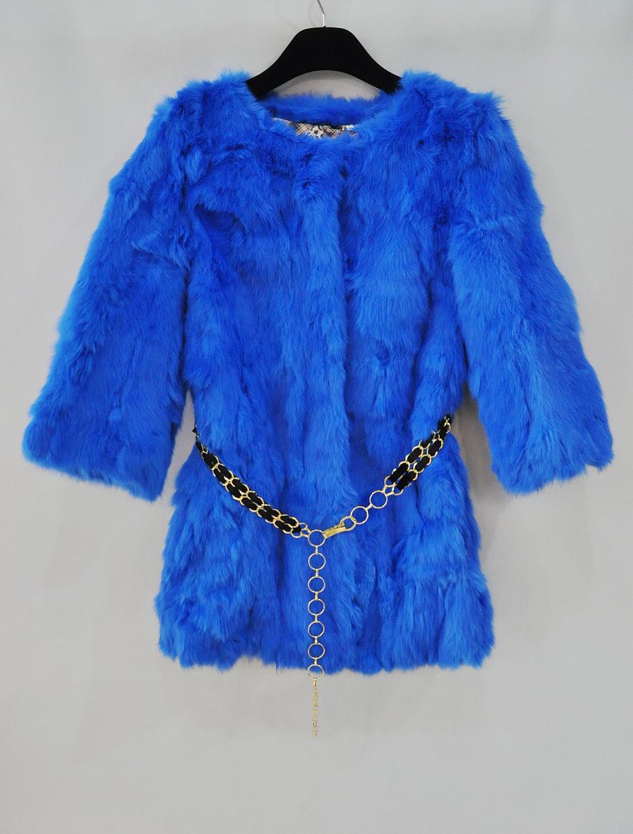 2012 quality fashion rabbit fur half sleeve belt fur coat 112214