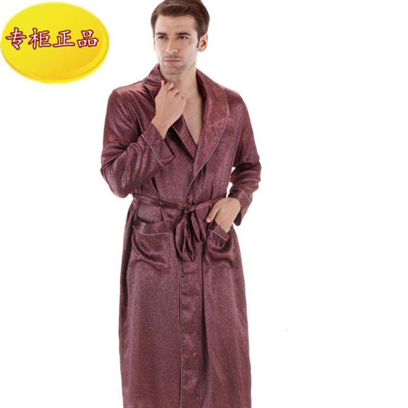 2012 quality faux silk male sleepwear autumn noble long-sleeve robe 8m001