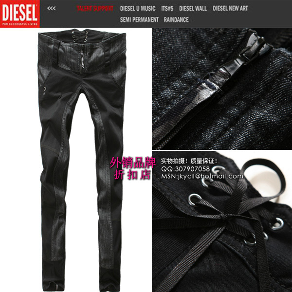 2012 quality leather zipper personalized patchwork strap slim skinny jeans pencil pants