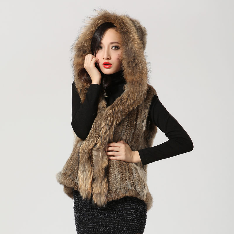 2012 quality raccoon fur knitted sweater rabbit fur vest full genuine leather real fur