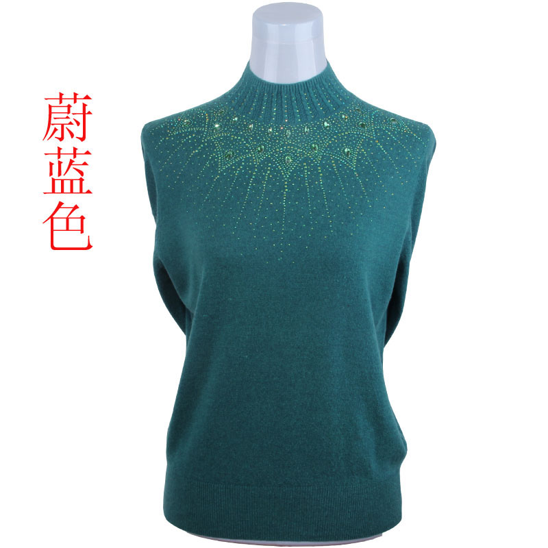 2012 quinquagenarian women's wool cashmere sweater mother clothing turtleneck rhinestones basic long-sleeve knitted